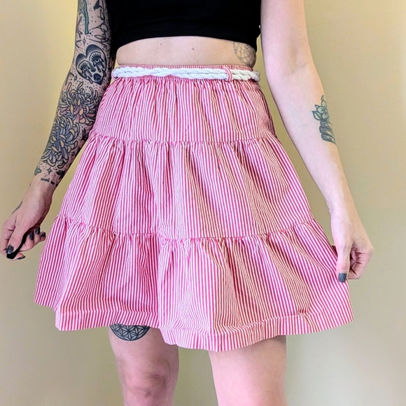 Vintage Pink and White Candy Stripe Tiered Mini Skirt - Picture 3 of 6